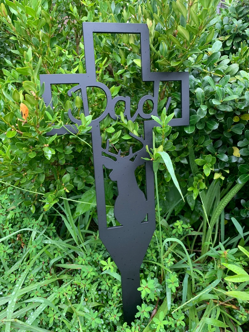 Personalized Memorial Deer Cross stake-metal Grave marker-cemetery stake